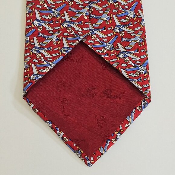 Beaufort Tie Rack Silk Tie Italy Red Multicolor Airplanes Clouds AOP W3.75 L59.5 - Picture 7 of 16